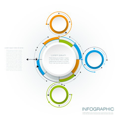 Vector abstract molecules with 3D paper label, integrated circles. Blank space for content, business, infographic template, diagram, network, web design. Social media connection technology concept