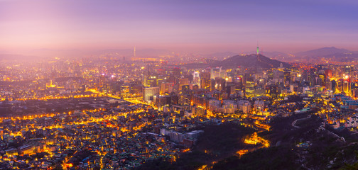 Obraz premium Sunrise at Seoul City Skyline, The best view of South Korea