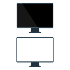 Modern glossy electrical monitor for personal computer with black and white blank screen set. Flat style icon. Vector illustration