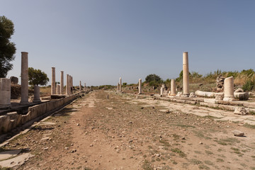 Fototapeta na wymiar Archaeological ruins of the era of ancient Greece in Side, Turkey
