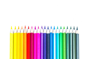 bunch of colored pencils isolated on white background