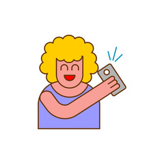 Selfi icon. woman takes picture of herself on phone