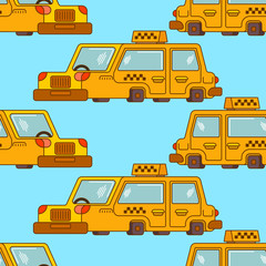 Taxi pattern. Yellow Car Transportation of people background