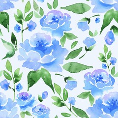 Floral seamless pattern with blue flowers. Sketch