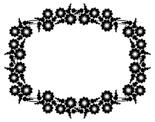 Black and white silhouette frame with decorative flowers. Vector clip art.