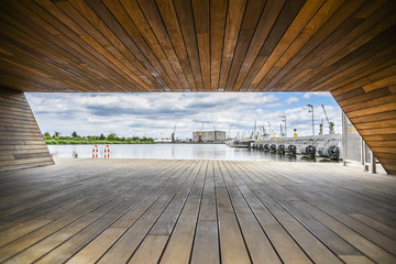 View of the harbor from the marina bridge to the Szczecin catchment - obrazy, fototapety, plakaty