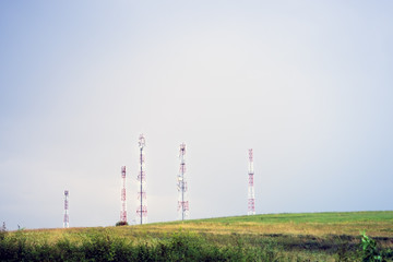 Fototapeta na wymiar Aerial communications antennas installed in nature