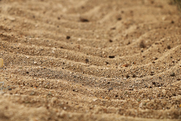 Texture made in the form of small waves on the yellow sea sand