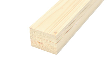 Stack of wooden plank on white background