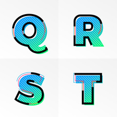 Font alphabet set letters Q, R, S, T vector gradient color memphis