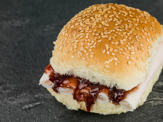 Sliced Turkey and Cranberry Sauce Bread Roll