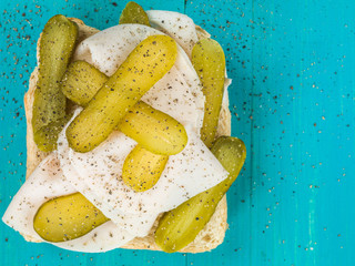Sliced Roast Turkey With Gherkin Pickles Open Sandwich