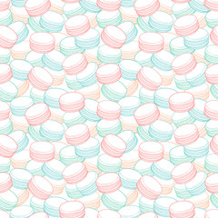 French macarons cookies seamless pattern. Doodle decorative hand drawn vector illustration