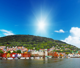 Cityscape of bergen in Norway, in a sunny day