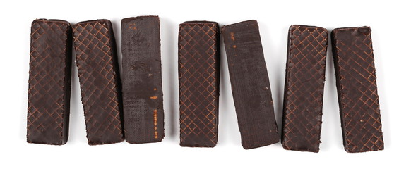 chocolate waffle bars isolated on white background