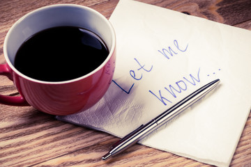 Romantic message written on napkin