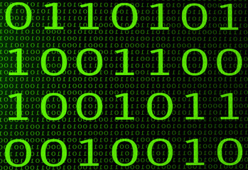 3d render of closeup view of binary digits in green