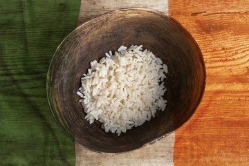 Poverty concept, bowl of rice with Ireland flag