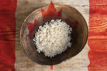 Poverty concept, bowl of rice with Canada flag