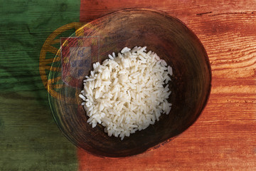 Poverty concept, bowl of rice with Portugal flag