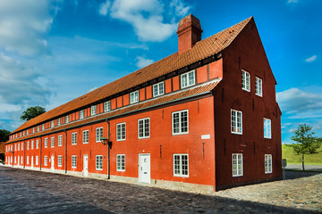 Red Storehouses at Kastellet. Copenhagen Citadel (Kastellet) dates from 1624, was founded by King Christian IV. Denmark. Kastellet is one of best preserved star fortresses in Northern Europe.