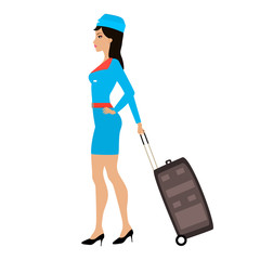Vector cartoon stewardess girl with a suitcase