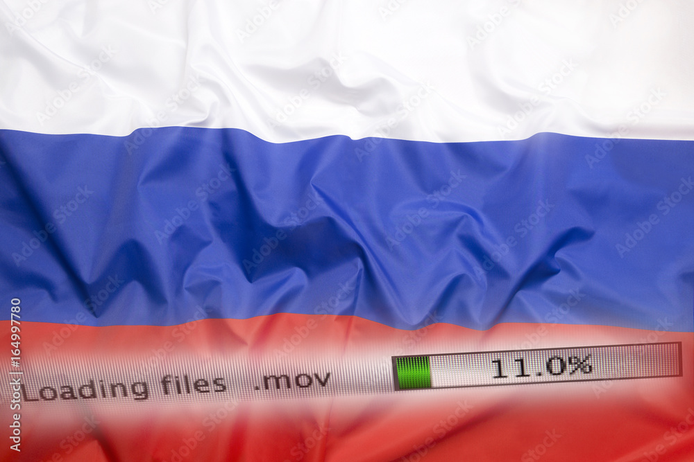 Wall mural Downloading files on a computer, Russia flag