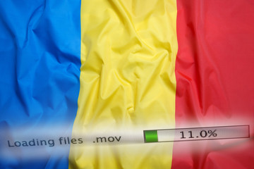 Downloading files on a computer, Romania flag