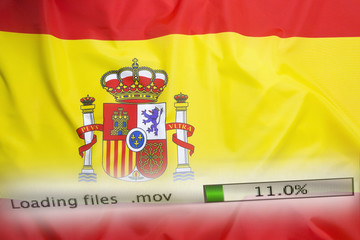 Downloading files on a computer, Spain flag