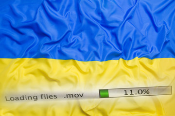 Downloading files on a computer, Ukraine flag