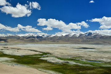 Mountains lake Tso Kar in Ladakh in India