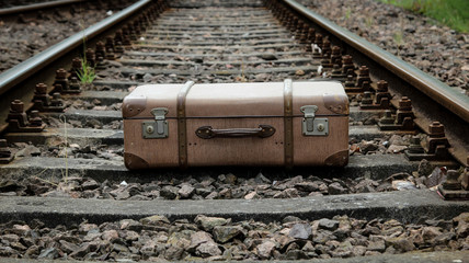 Schienen, Weichen, Reisen, Eisenbahn, Koffer 
