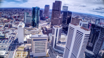 Fototapeta na wymiar Century Link and Ritz Carlton Downtown Denver from Drone
