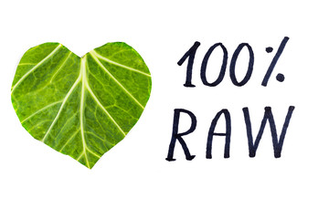 Green salad heard on white background, Love 100% Raw