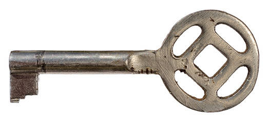 antique wardrobe key isolated on white background