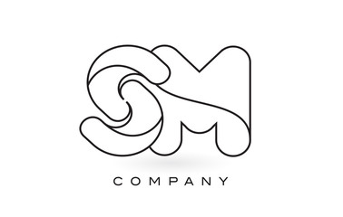 SM Monogram Letter Logo With Thin Black Monogram Outline Contour. Modern Trendy Letter Design Vector.