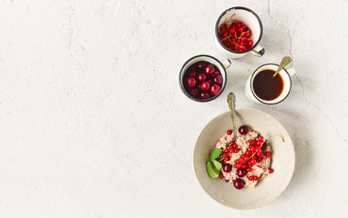 Porridge with seasonal fruits - obrazy, fototapety, plakaty