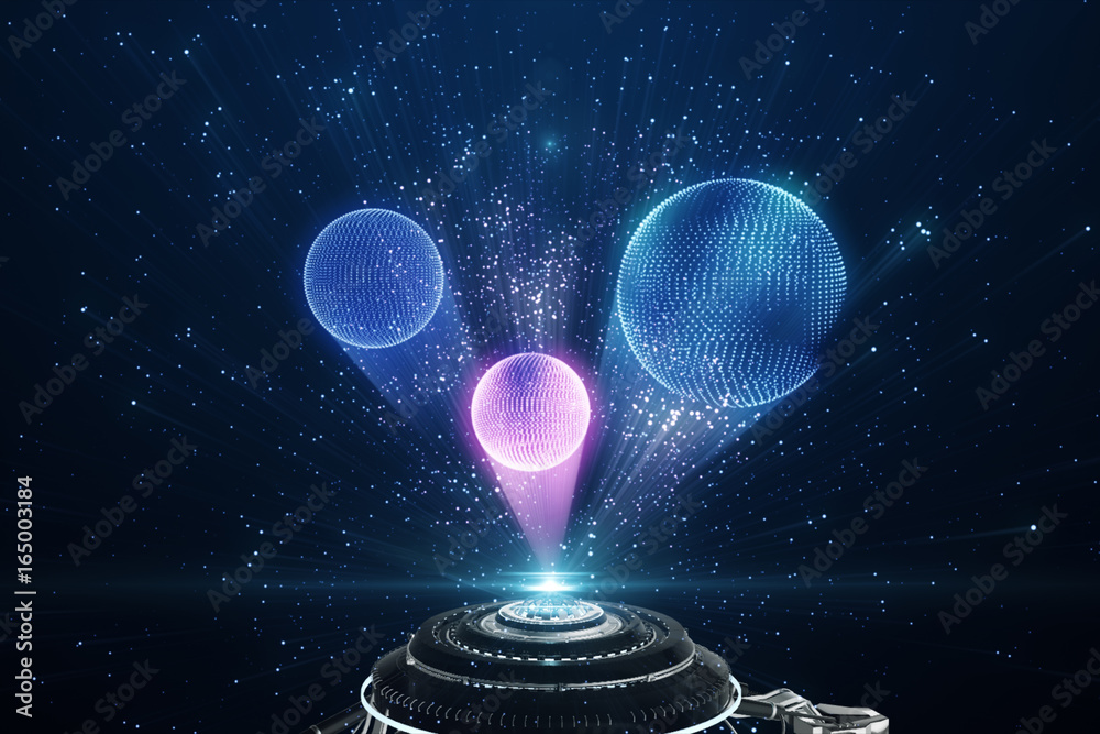 Sticker globe with abstract digital circle. global business technologies concept. 3d illustration