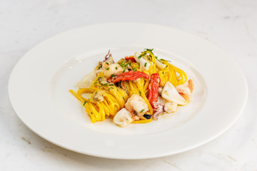 Seafood pasta Spaghetti with Seafood Cocktail