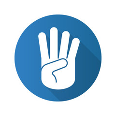 Four fingers hand gesture. Flat design long shadow glyph icon