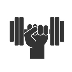 Hand holding gym barbell glyph icon