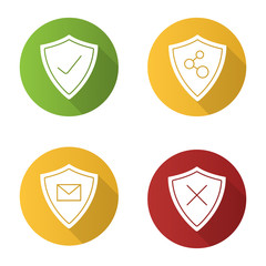 Protection shields flat design long shadow glyph icons set