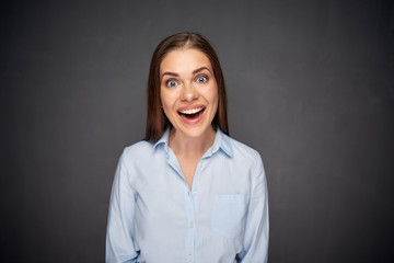 Young business woman smiling with teeth.