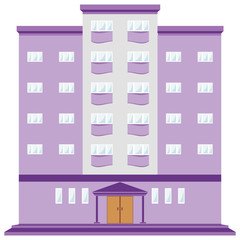 Colorful building icon, sign, symbol. Bright houses purple, violet, lilac color, beautiful architecture for office, hotel. Vector illustration AI10.