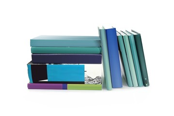 Stack of books on white background