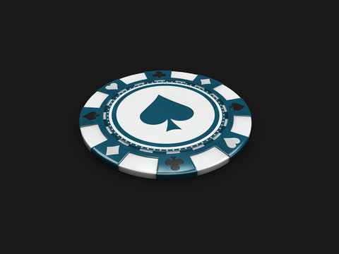 casino chip with spade signes isolated balck background. 3d Illustration