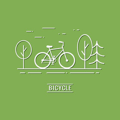 Line art bicycle design on the road in the park with big city view. Good for card,  banner, presentation, flyer, etc. Modern vector logo