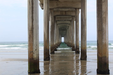 Pier above aqua waves