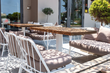 the interior of the cafe chairs and table