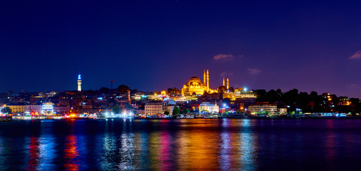 Obraz na płótnie Canvas Istanbul. Turkey travel background. The Suleymaniye Mosque. Night view